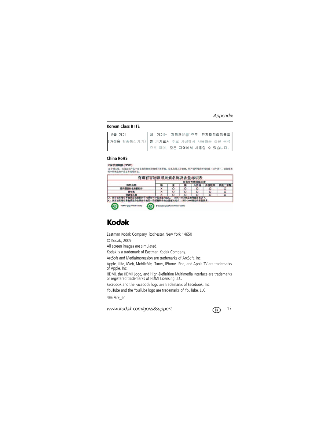 Kodak Zi8 manual Appendix 