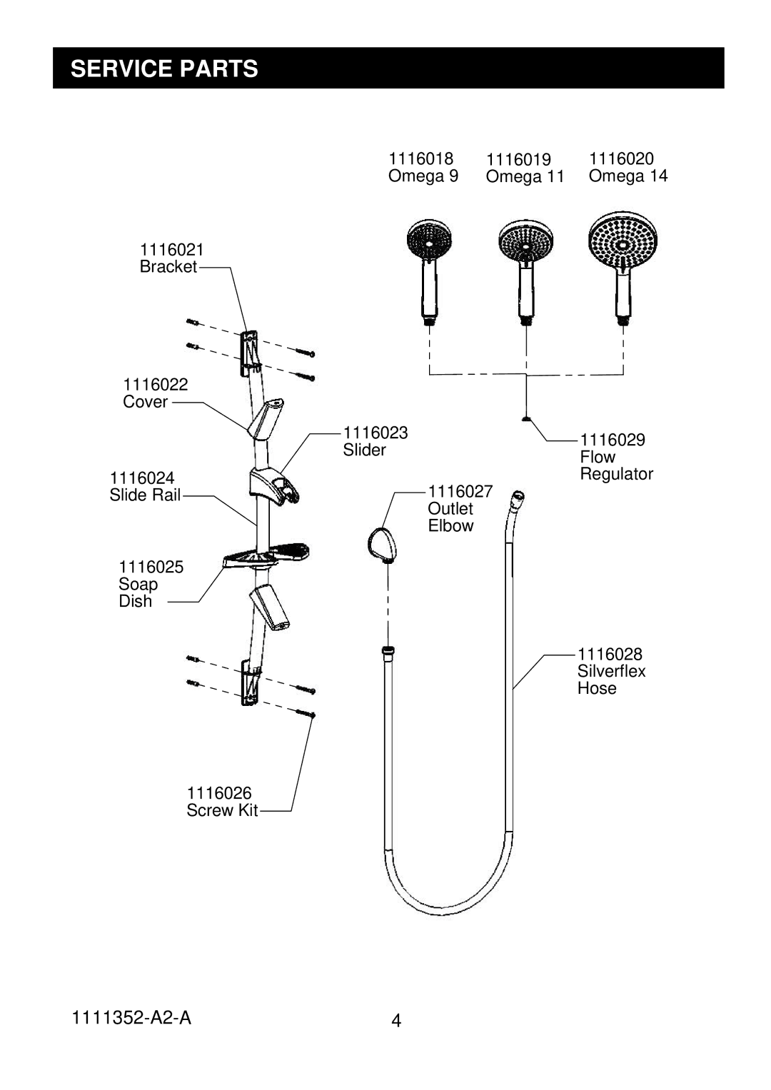 Kohler 10744A-CP, 10743A-CP, 10742A-CP manual Service Parts 