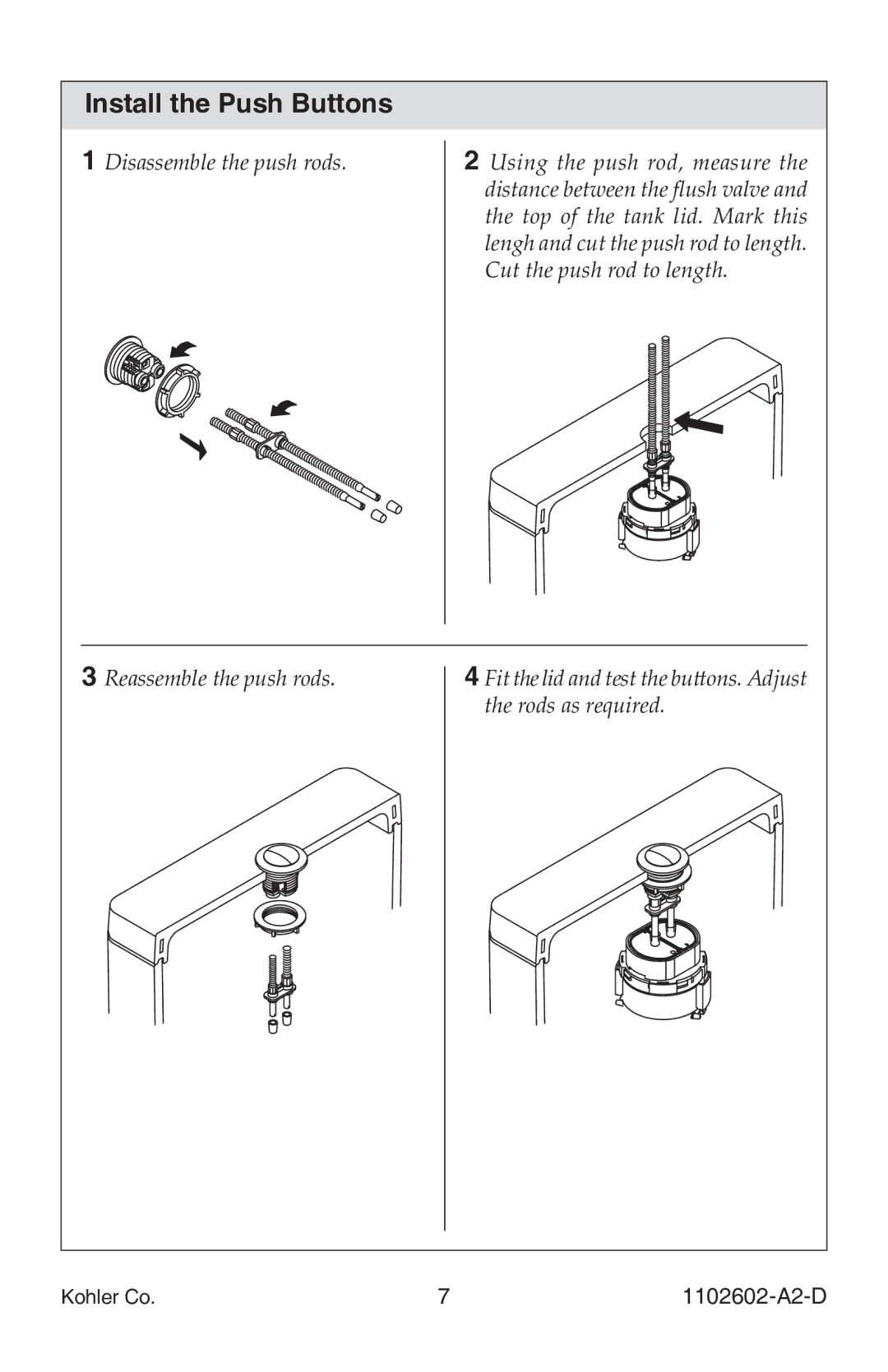 Kohler 1102602-A2-D manual Install the Push Buttons 