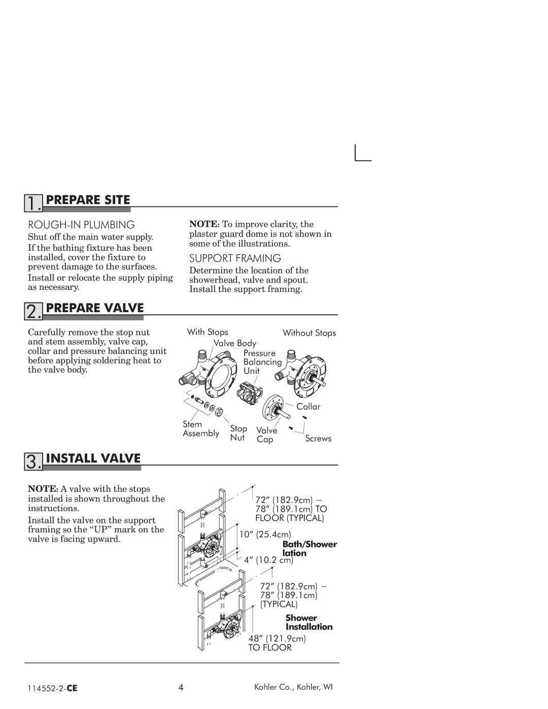 Kohler 114522-2-CE manual Site, Prepare Valve, Install Valve 