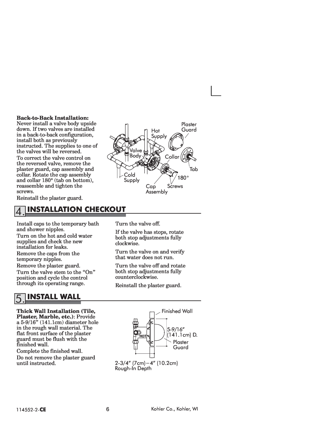 Kohler 114522-2-CE manual Installation Checkout, Install Wall 