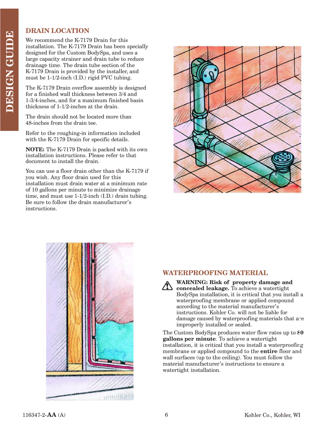 Kohler 116347-2 manual Esin UIE, Rain Loation, Waterproofin Material 