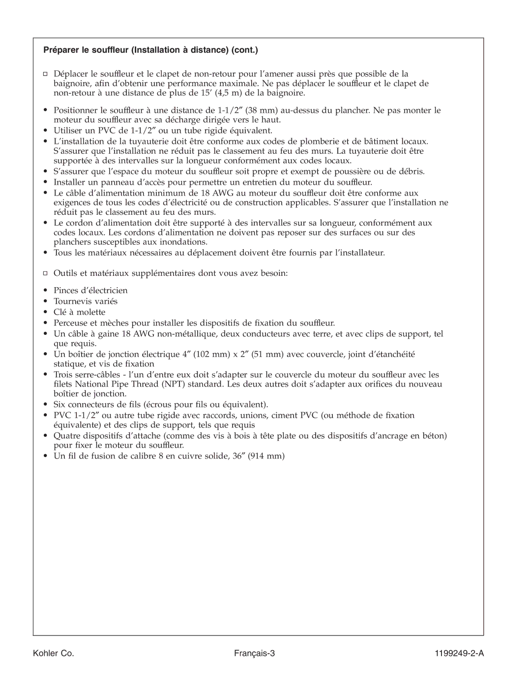 Kohler 1199249-2-A manual Préparer le souffleur Installation à distance 