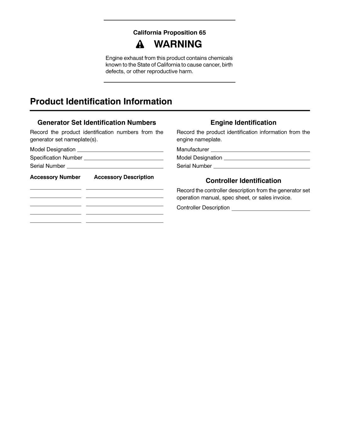 Kohler 12RESM1 manual Product Identification Information, Generator Set Identification Numbers, Engine Identification 