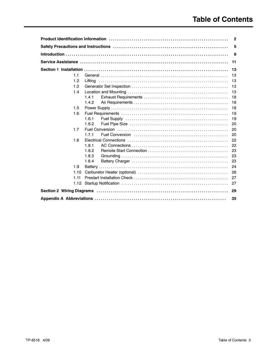 Kohler 12RESM1 manual Table of Contents 