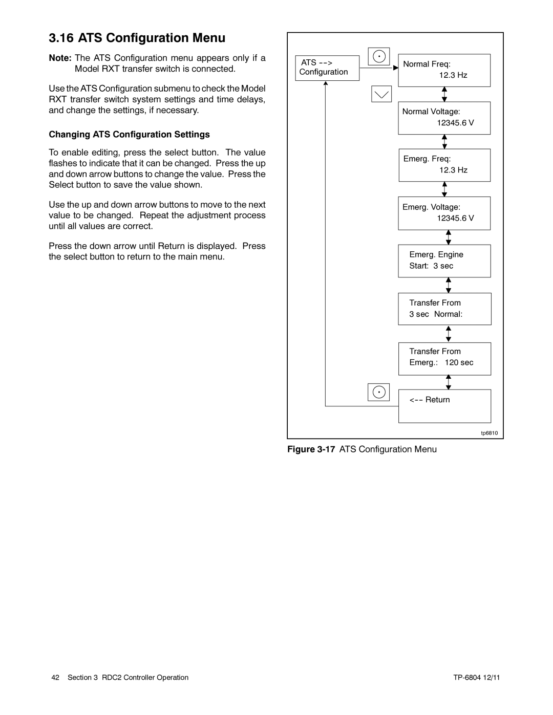 Kohler 14/20RESAL manual ATS Configuration Menu 