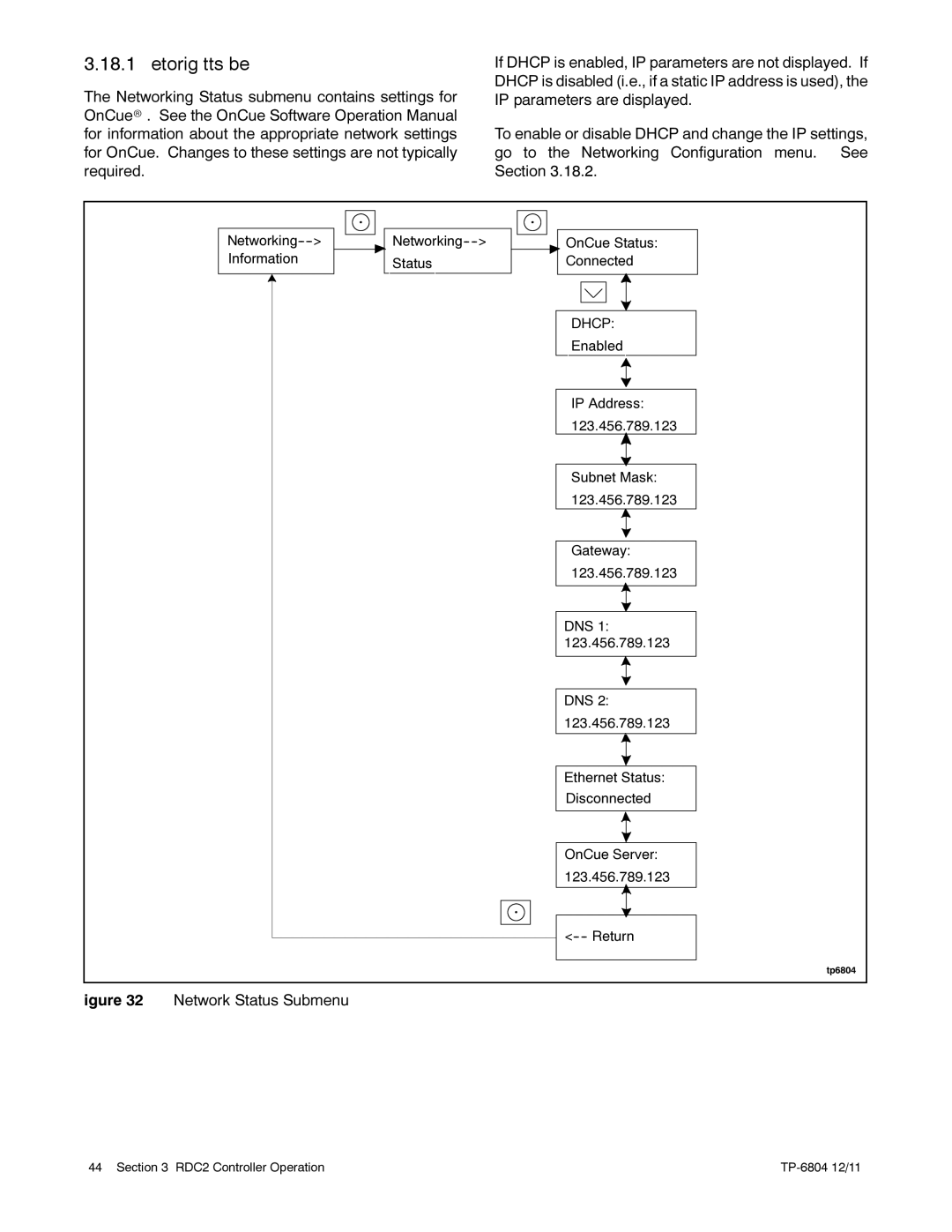 Kohler 14/20RESAL manual Networking Status Submenu, Dhcp 