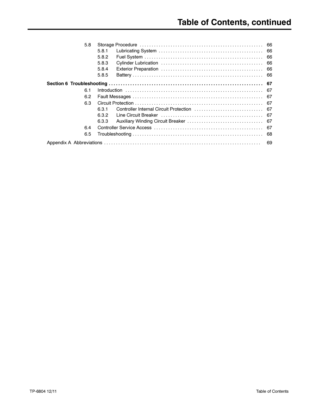 Kohler 14/20RESAL manual Table of Contents 