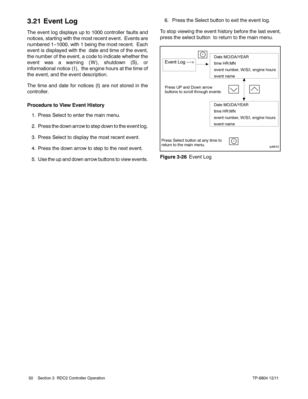 Kohler 14/20RESAL manual Event Log 