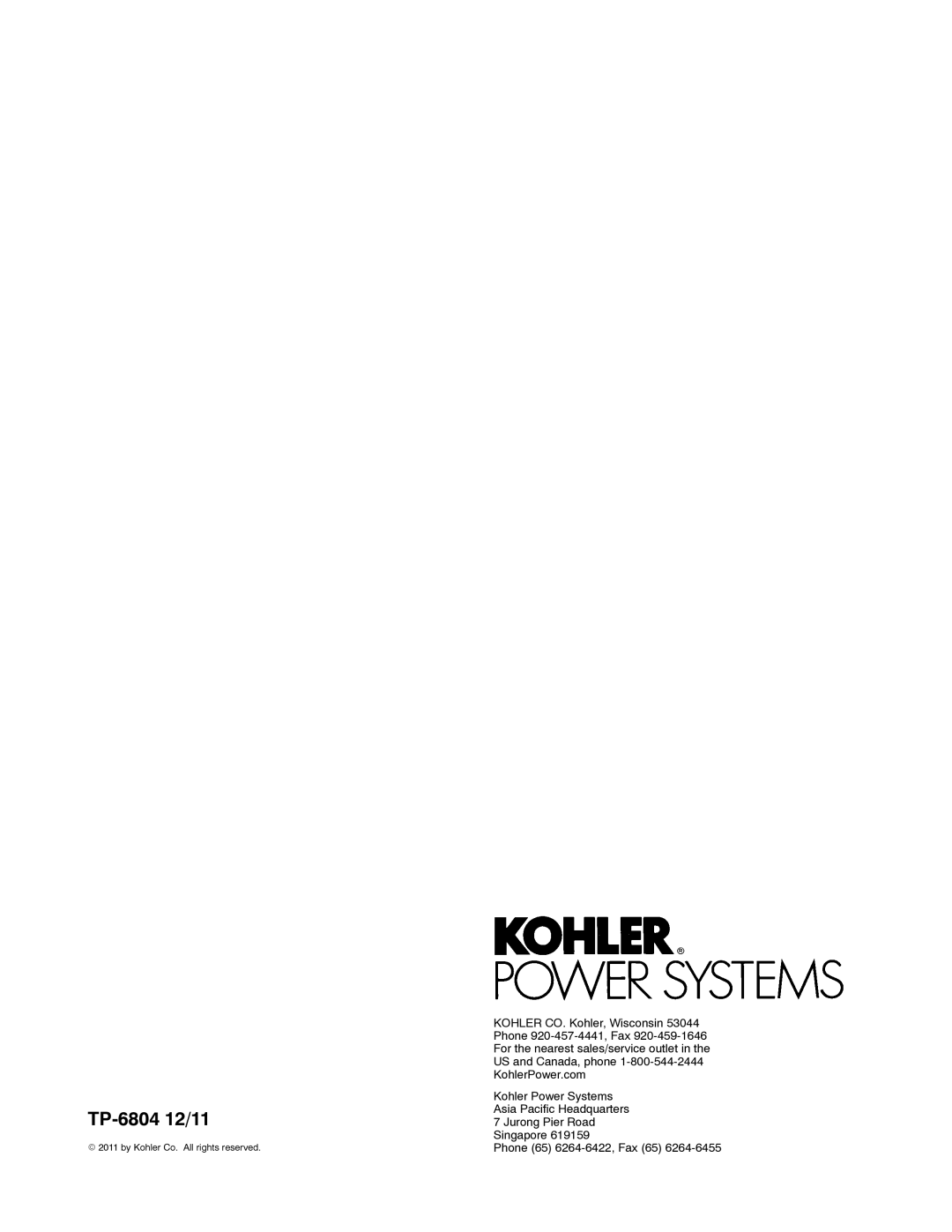 Kohler 14/20RESAL manual By Kohler Co. All rights reserved 