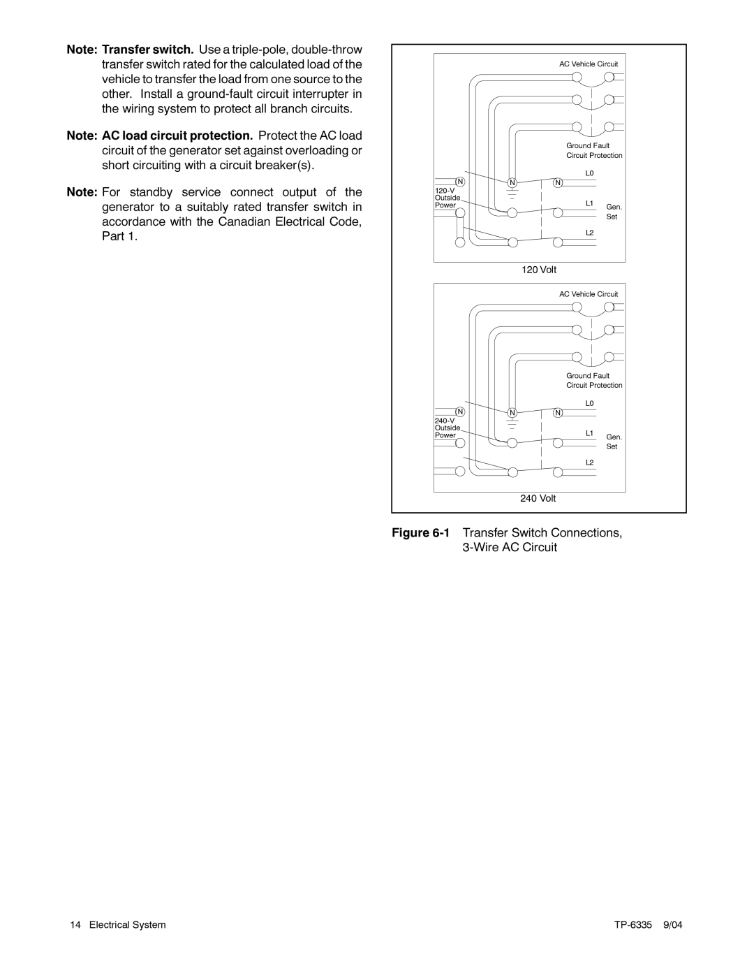 Kohler 15ERG, 13ERG, 10ERG manual Transfer Switch Connections Wire AC Circuit 