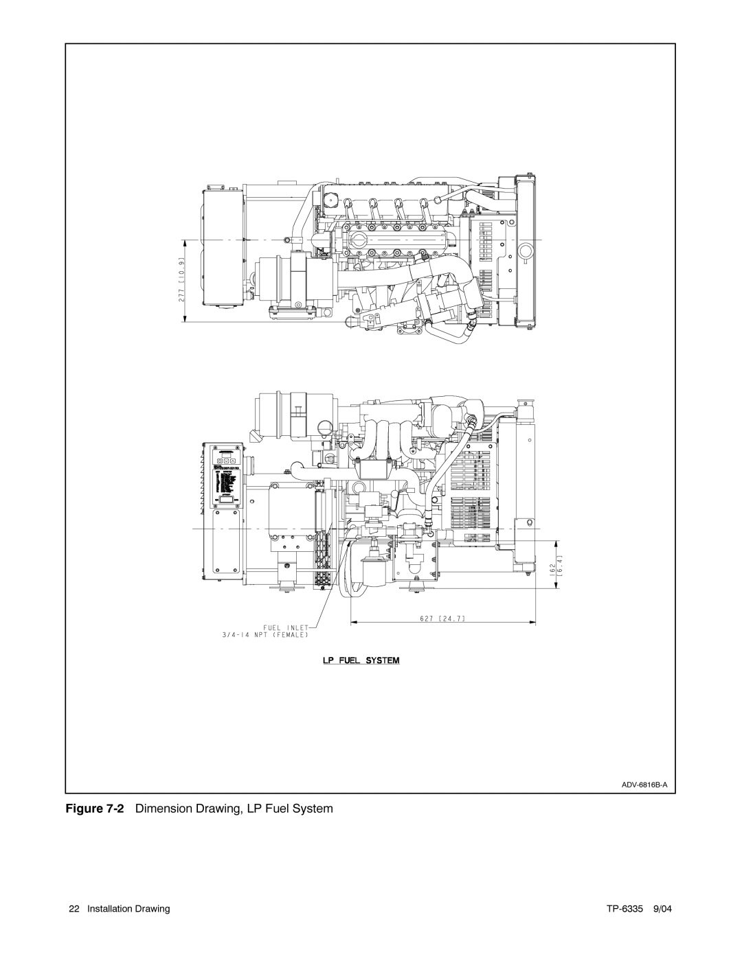 Kohler 10ERG, 15ERG, 13ERG manual Dimension Drawing, LP Fuel System 