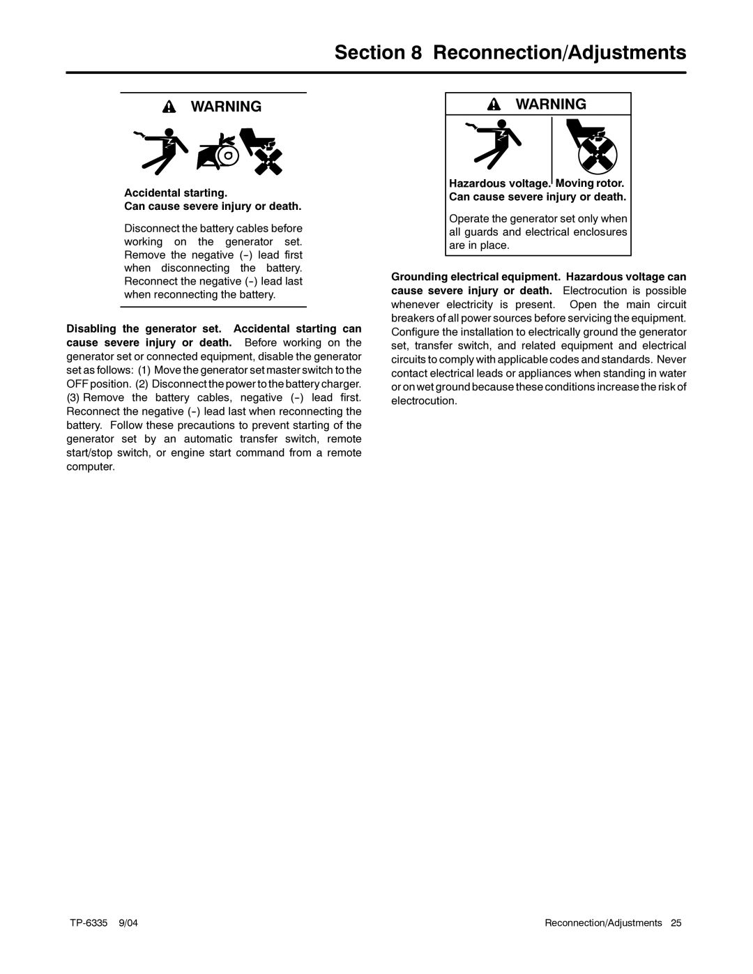 Kohler 10ERG, 15ERG, 13ERG manual Reconnection/Adjustments 