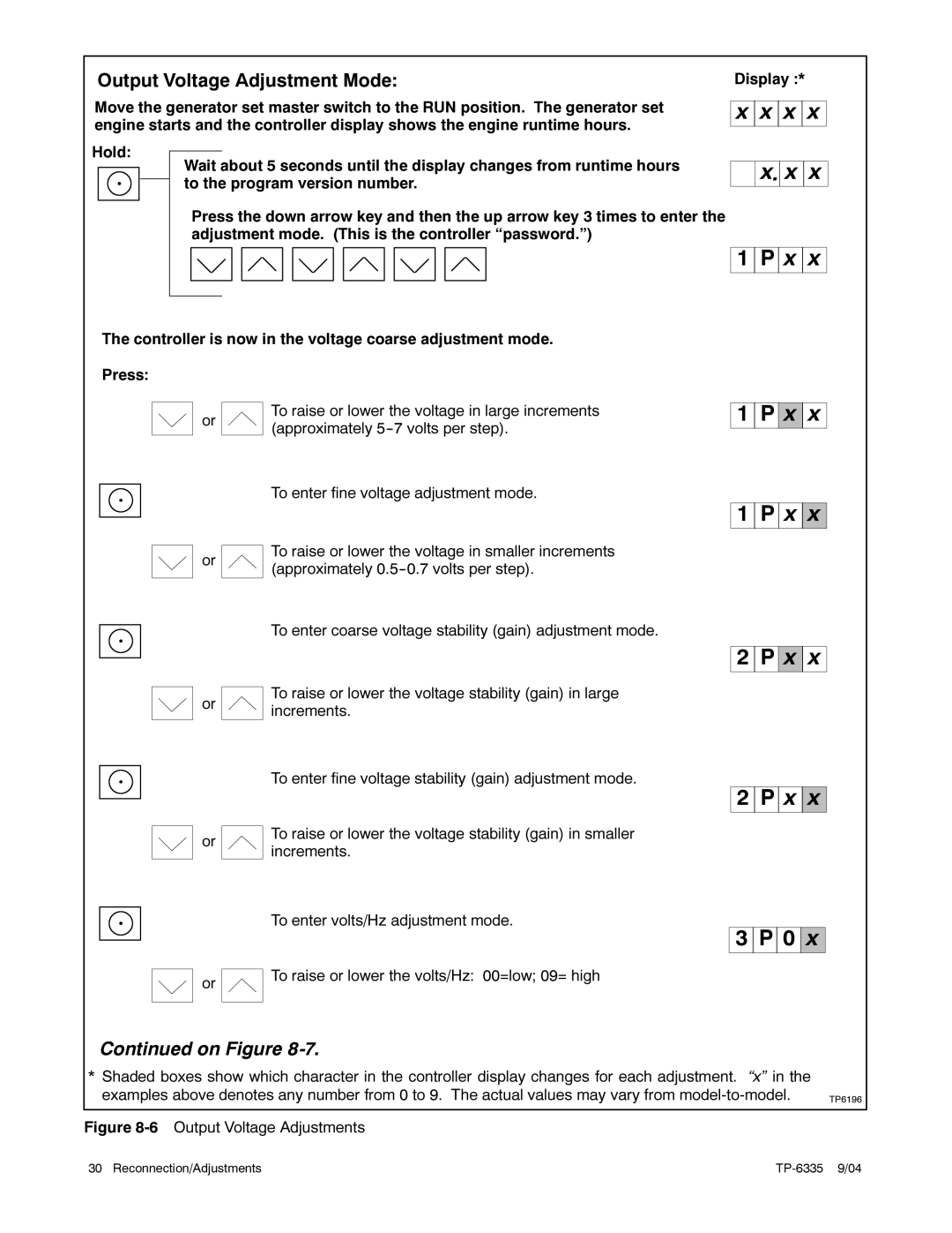 Kohler 13ERG, 15ERG, 10ERG manual Output Voltage Adjustment Mode, On Figure 