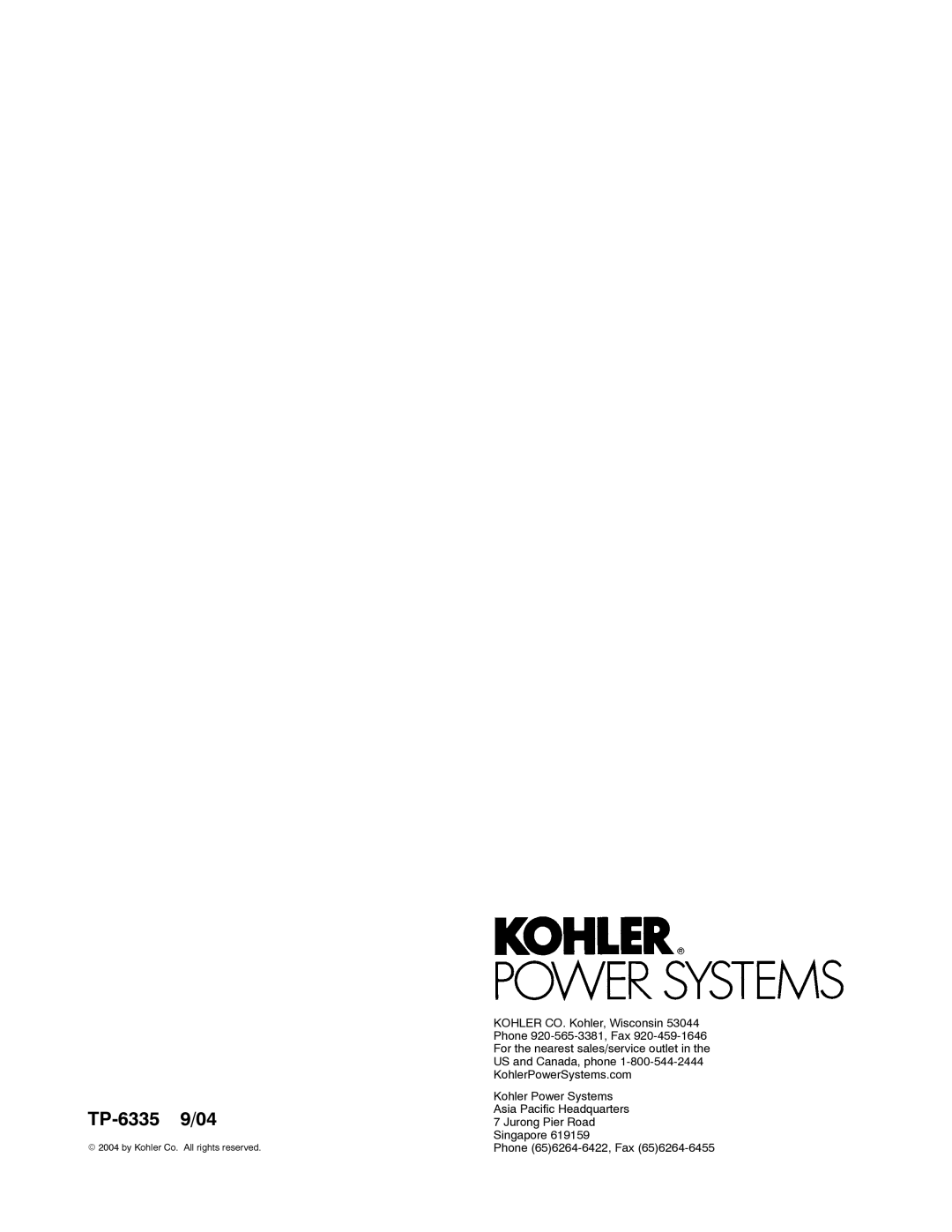 Kohler 13ERG, 15ERG, 10ERG manual By Kohler Co. All rights reserved 