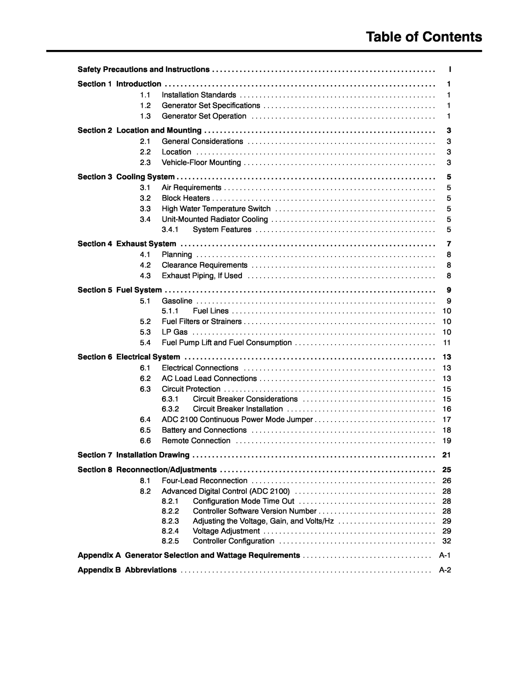 Kohler 15ERG, 13ERG, 10ERG manual Table of Contents 