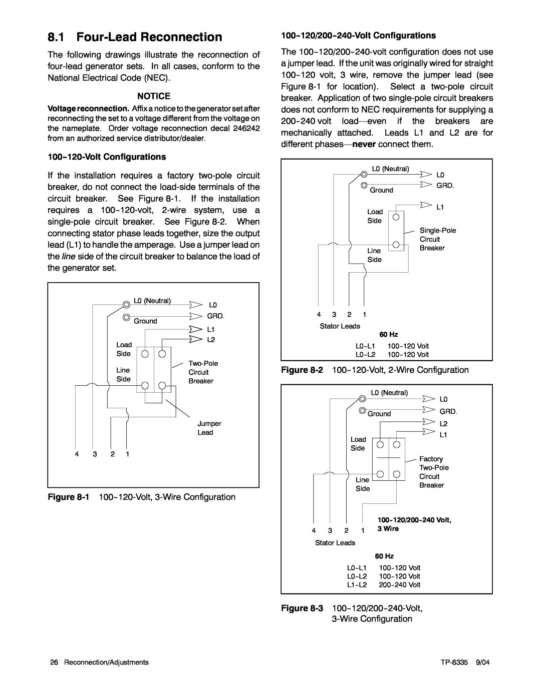 Kohler 15ERG, 13ERG, 10ERG manual Four-Lead Reconnection 