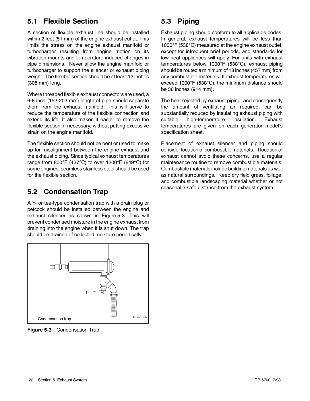 Kohler 20--2800 kW manual Flexible Section, Condensation Trap, Piping 