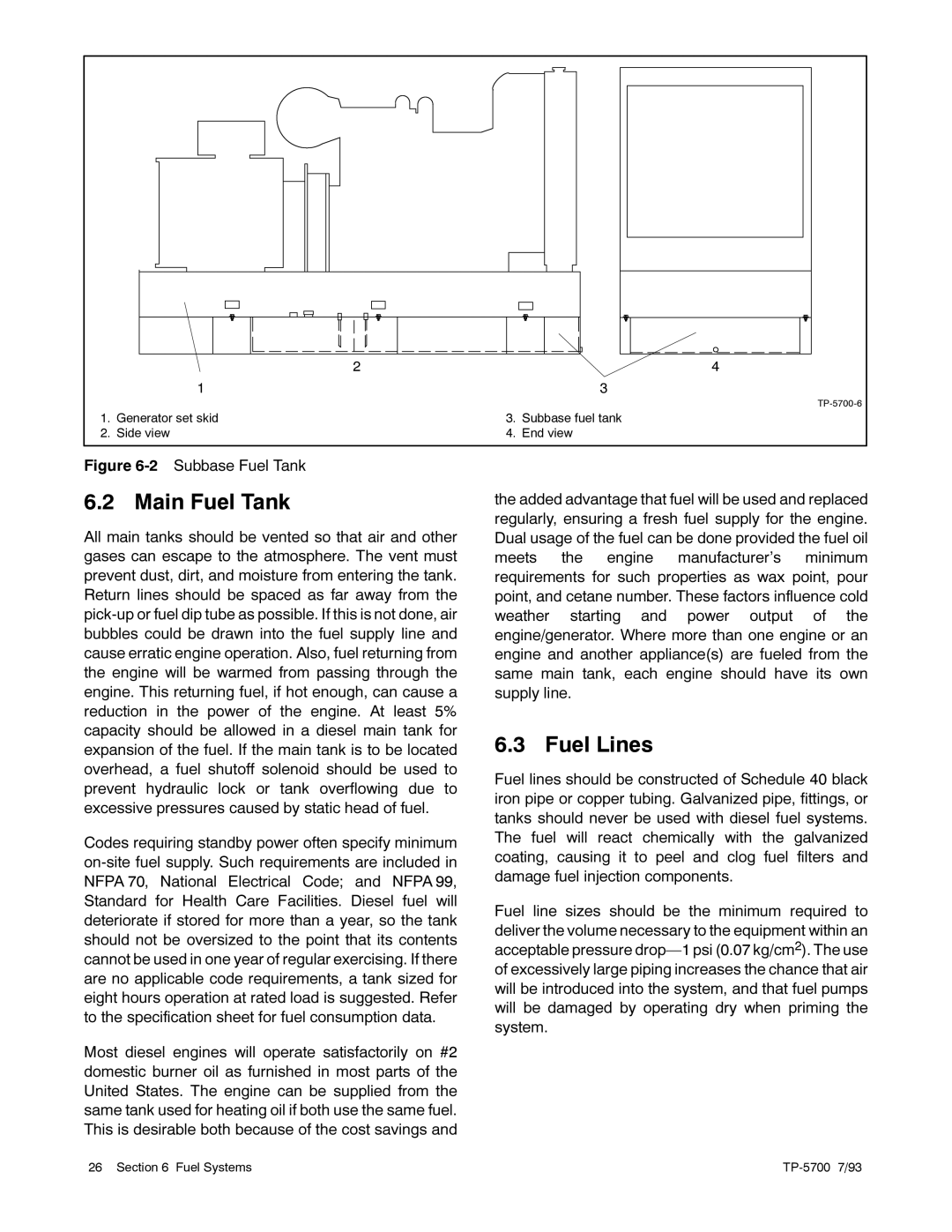 Kohler 20--2800 kW manual Main Fuel Tank, Fuel Lines 