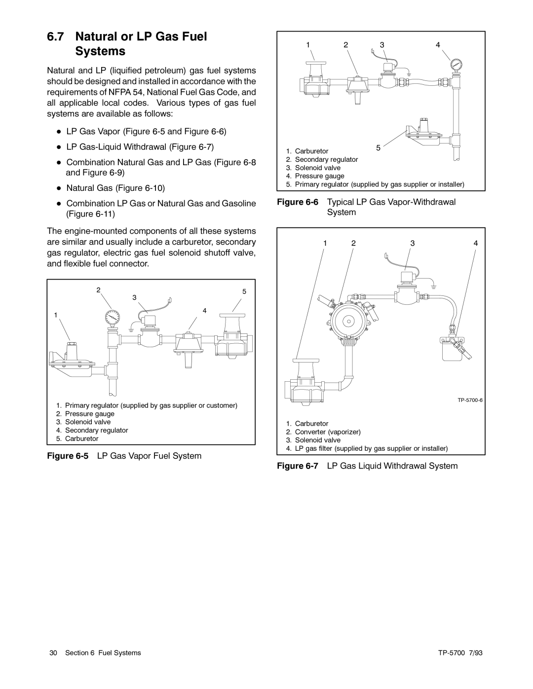 Kohler 20--2800 kW manual Natural or LP Gas Fuel Systems, Typical LP Gas Vapor-Withdrawal System 