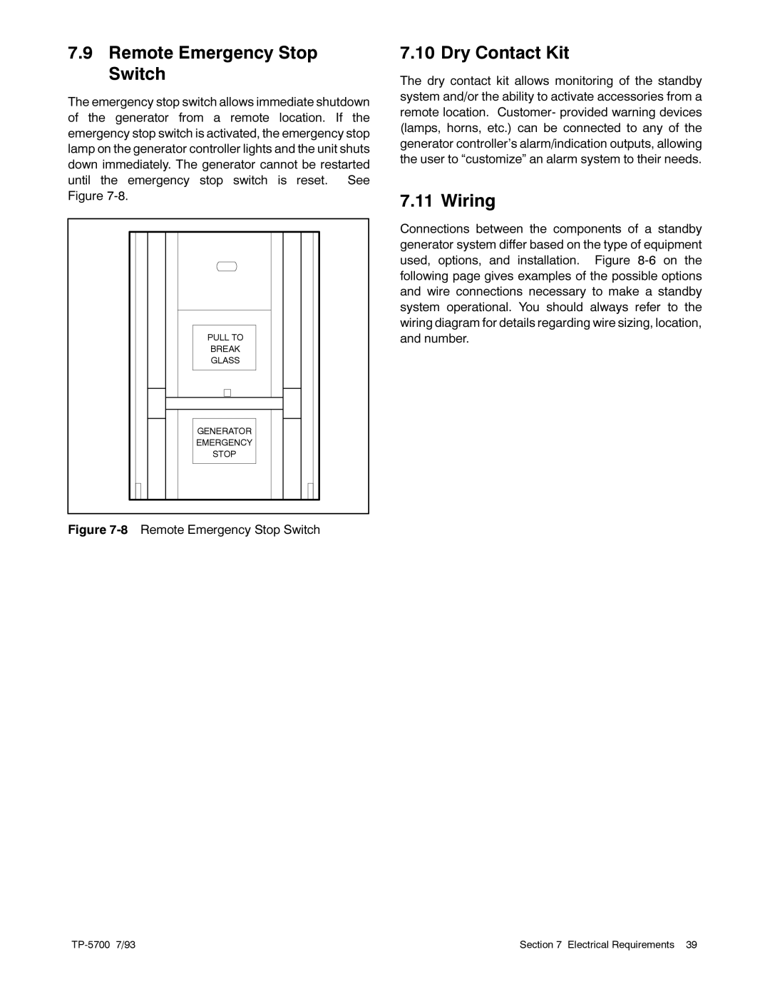 Kohler 20--2800 kW manual Remote Emergency Stop Switch, Dry Contact Kit, Wiring 