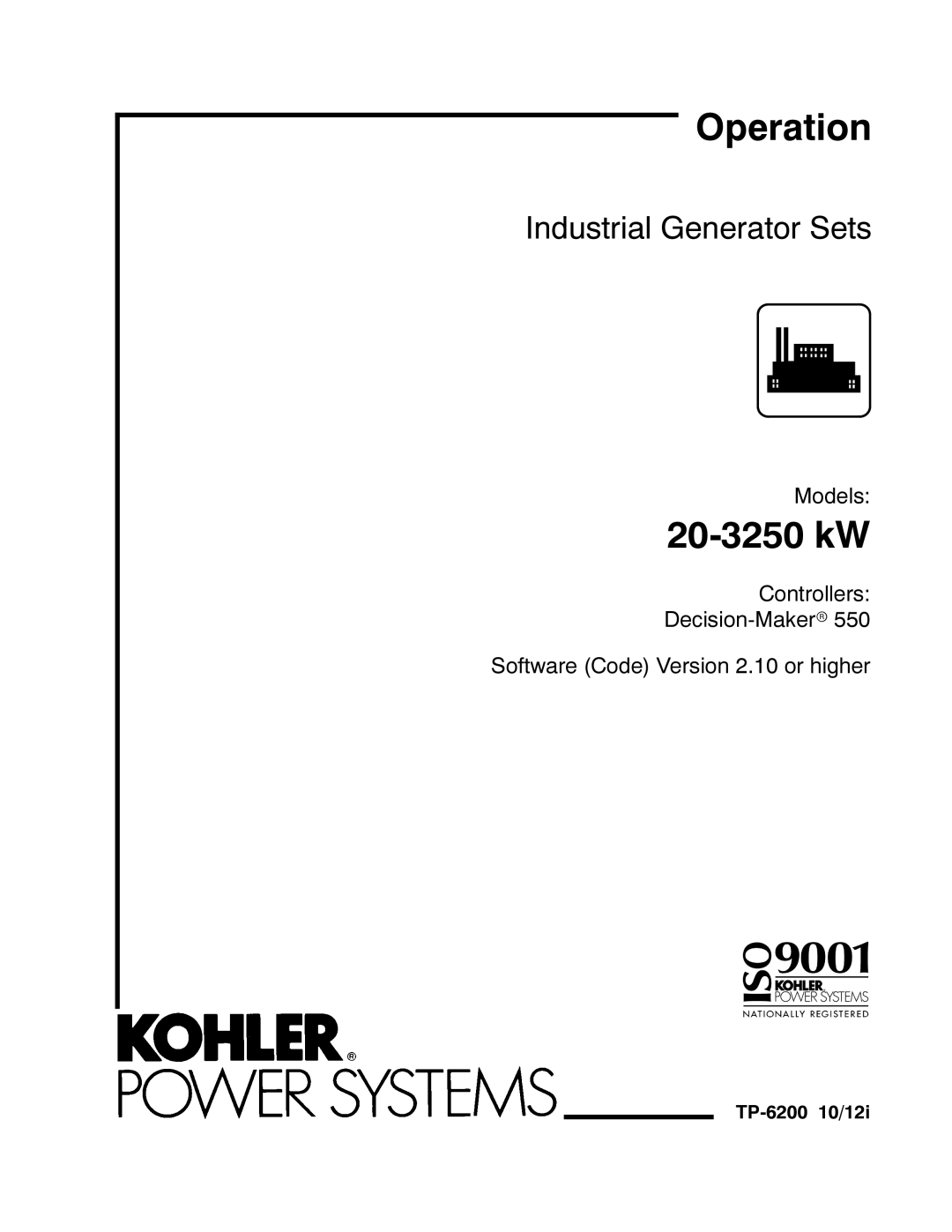 Kohler 20-3250 kW manual Models, TP-6200 10/12i 