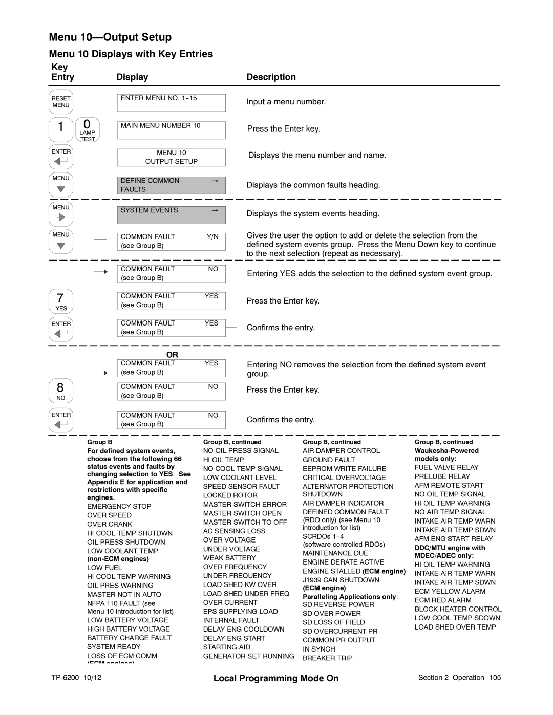 Kohler 20-3250 kW manual Menu 10 Displays with Key Entries 