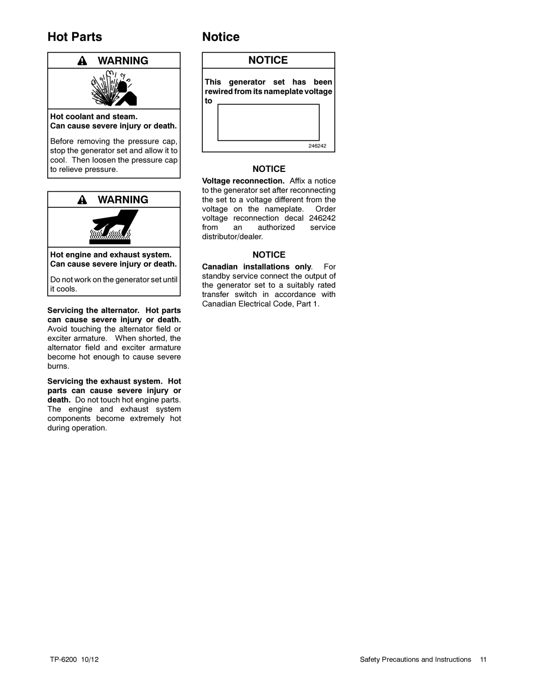 Kohler 20-3250 kW manual Hot Parts 