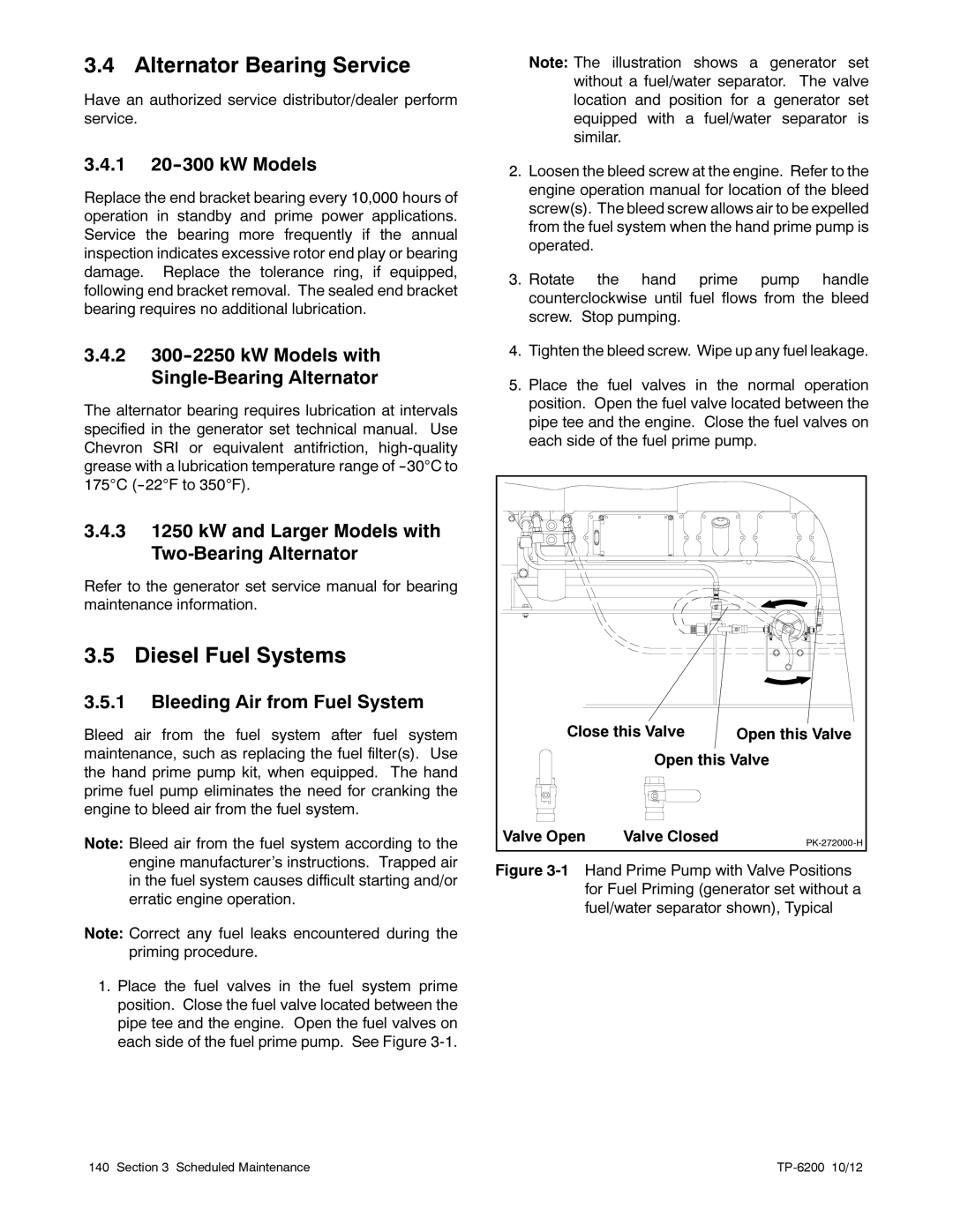 Kohler 20-3250 kW manual Alternator Bearing Service, Diesel Fuel Systems 