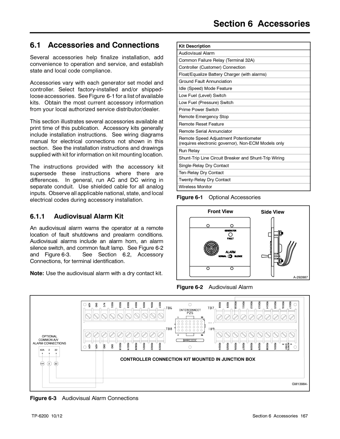 Kohler 20-3250 kW manual Accessories and Connections, Audiovisual Alarm Kit 