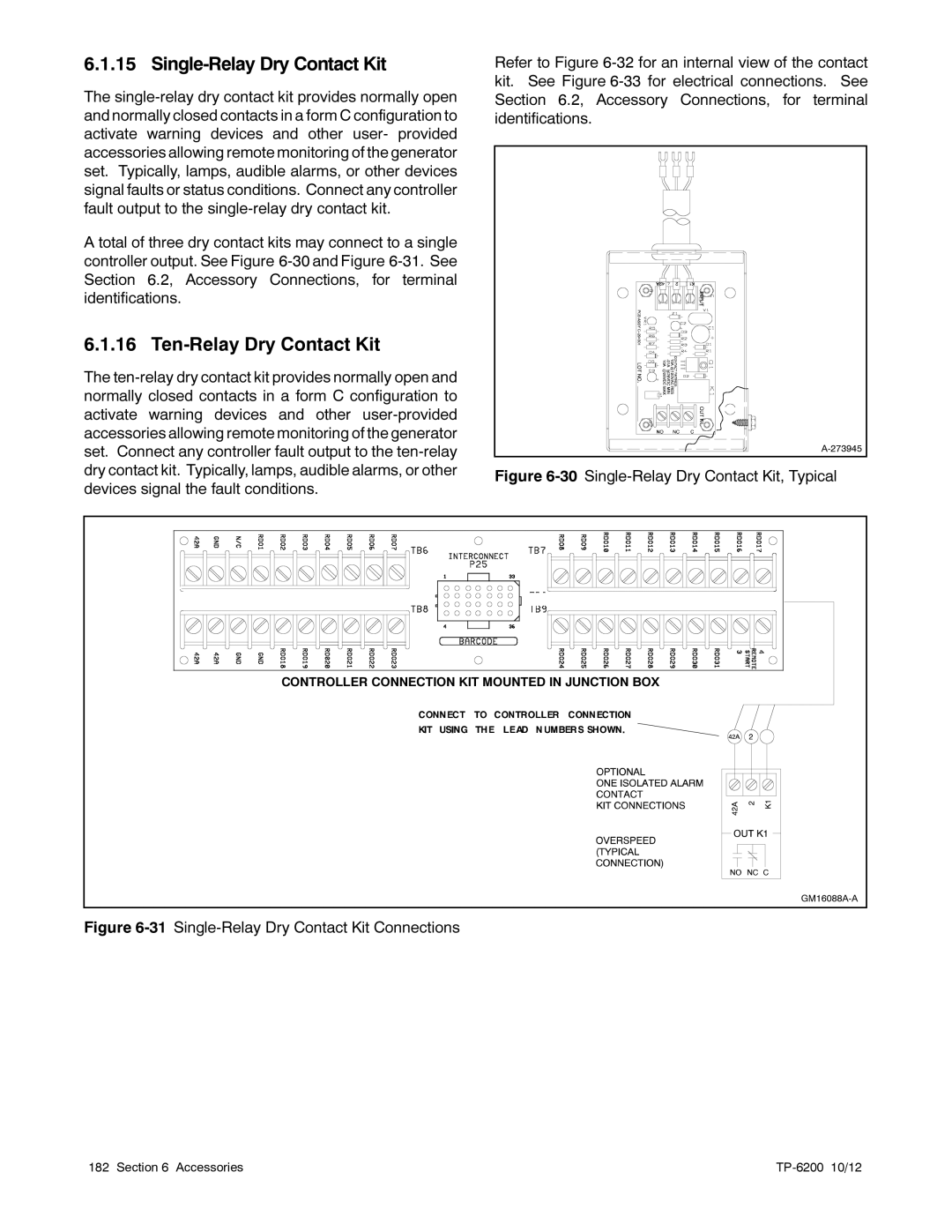 Kohler 20-3250 kW manual Single-Relay Dry Contact Kit, Ten-Relay Dry Contact Kit 