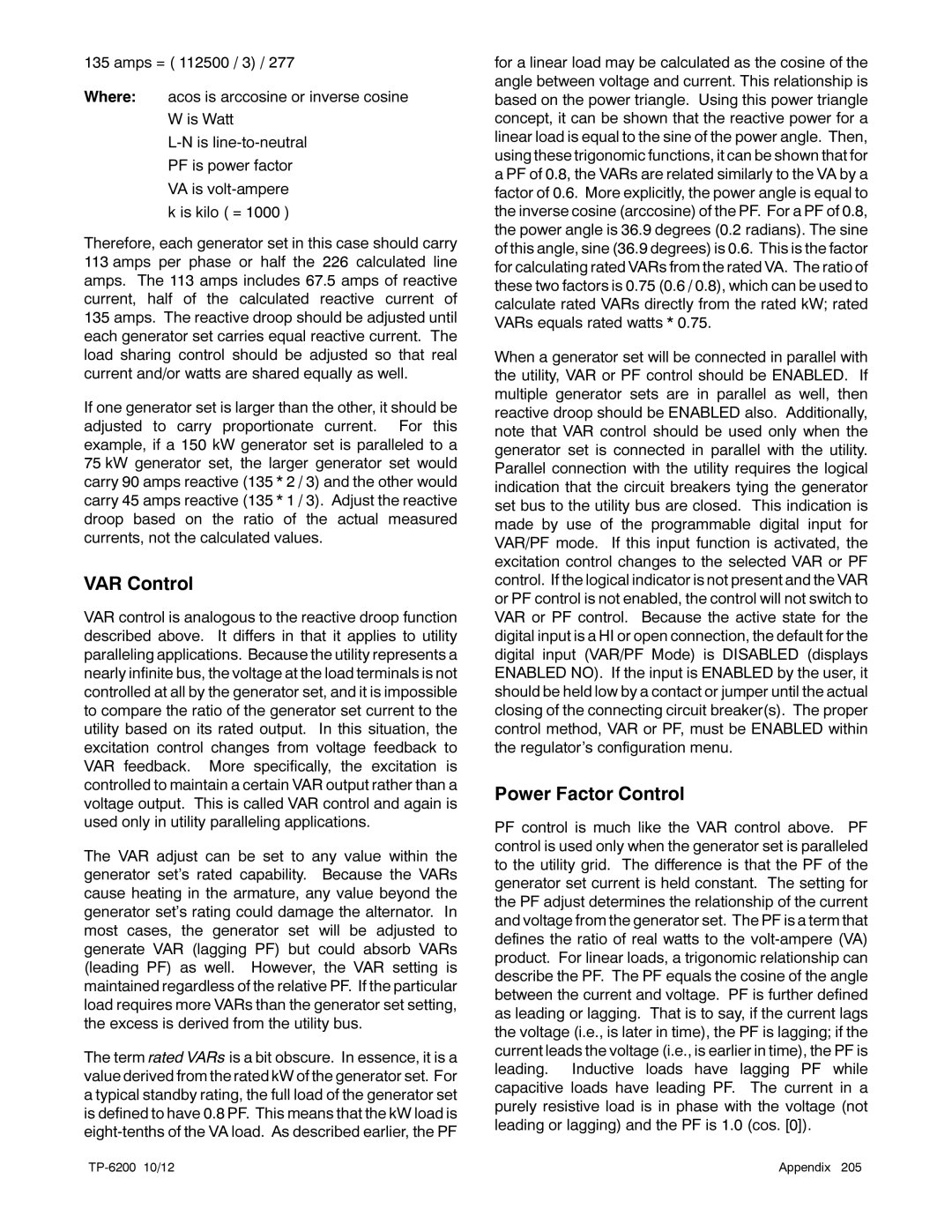 Kohler 20-3250 kW manual VAR Control, Power Factor Control 