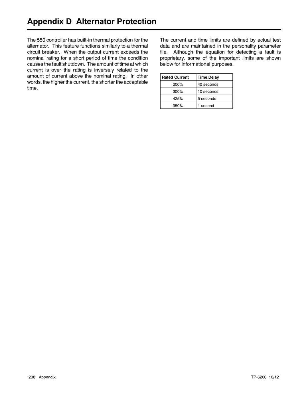 Kohler 20-3250 kW manual Appendix D Alternator Protection 