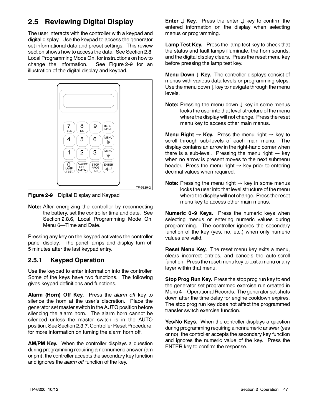 Kohler 20-3250 kW manual Reviewing Digital Display, Keypad Operation 