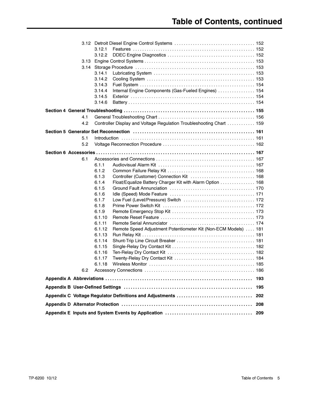 Kohler 20-3250 kW manual Table of Contents 