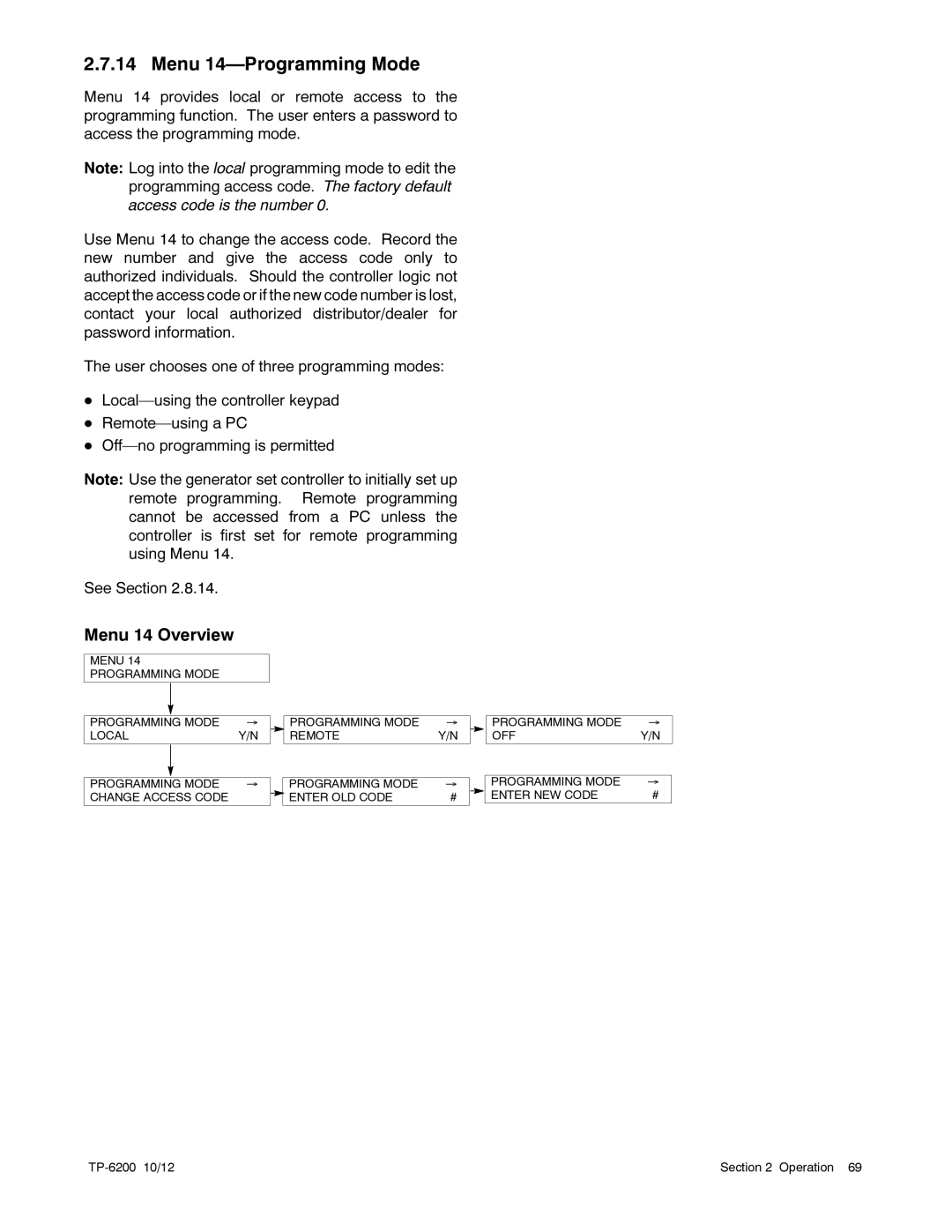 Kohler 20-3250 kW manual Menu 14-Programming Mode, Menu 14 Overview 