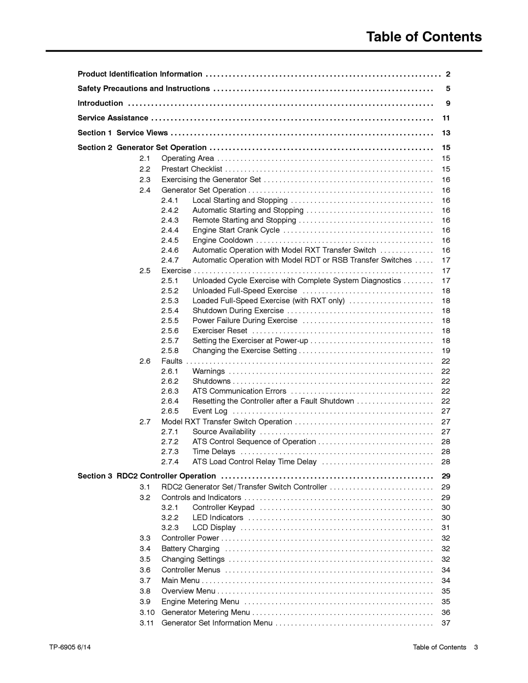 Kohler 24RCL manual Table of Contents 