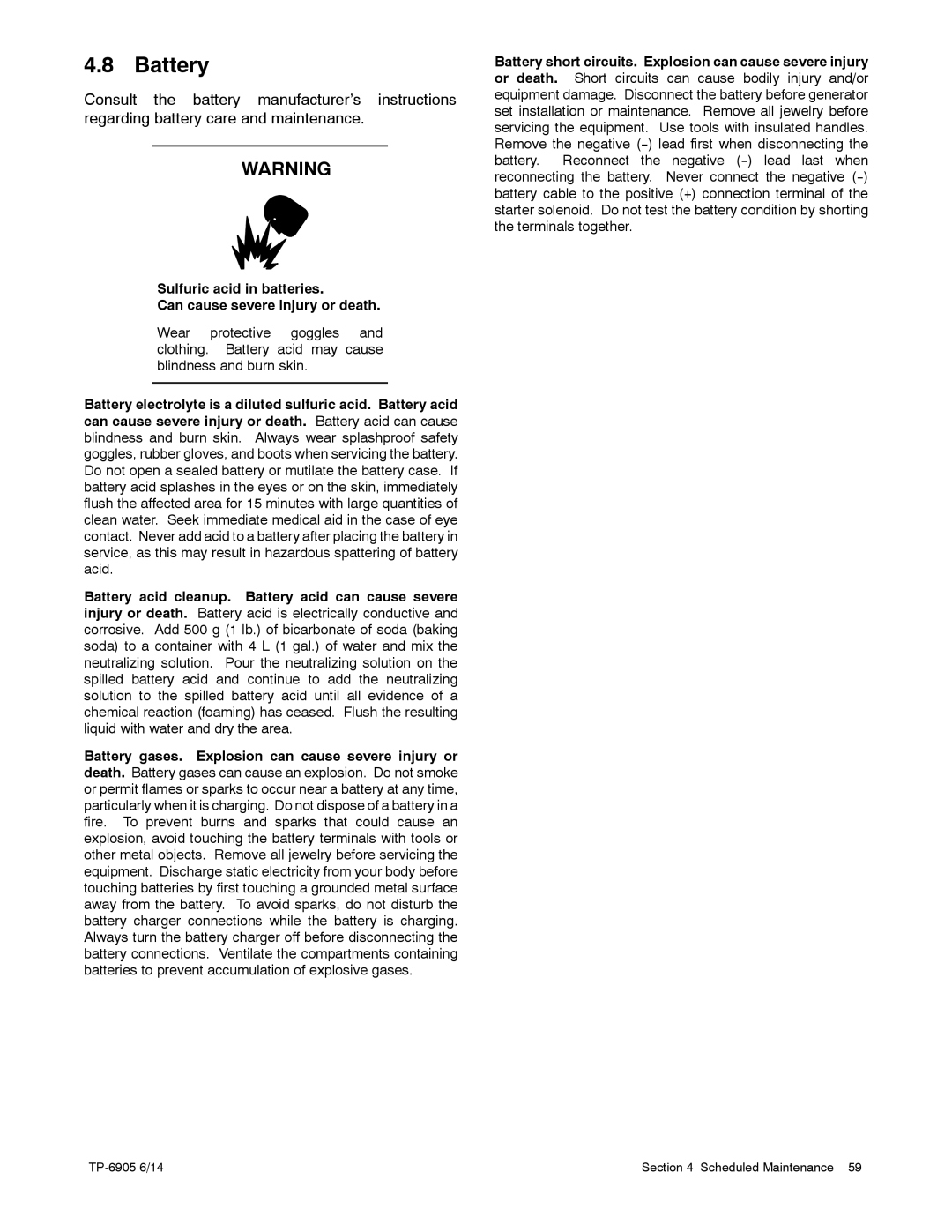 Kohler 24RCL manual Battery 