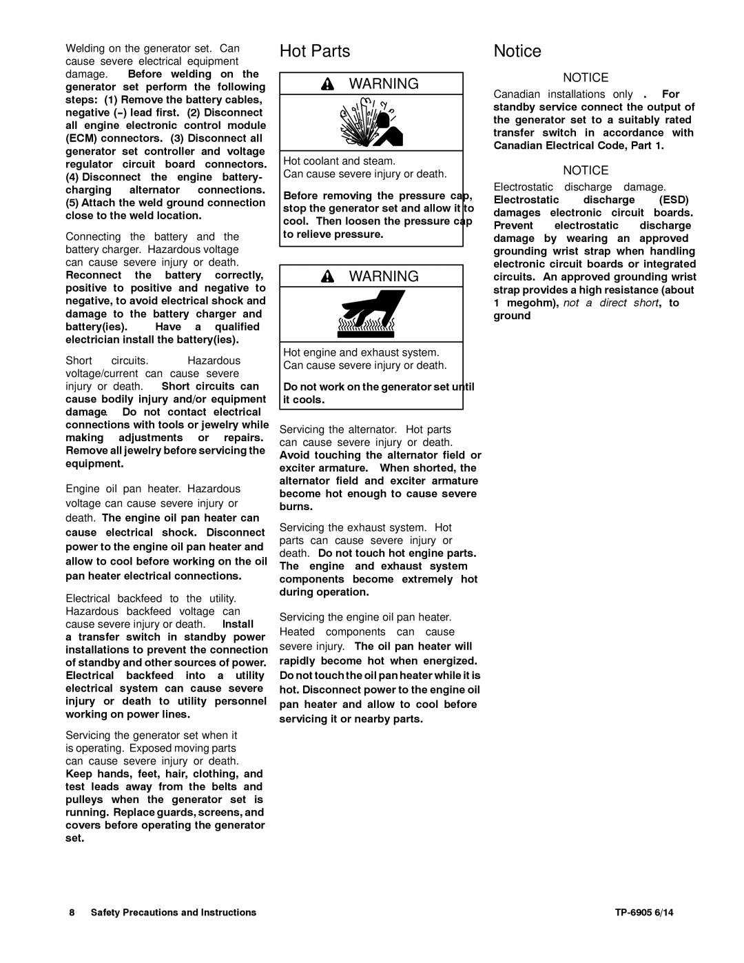 Kohler 24RCL manual Hot Parts, Hot coolant and steam Can cause severe injury or death 