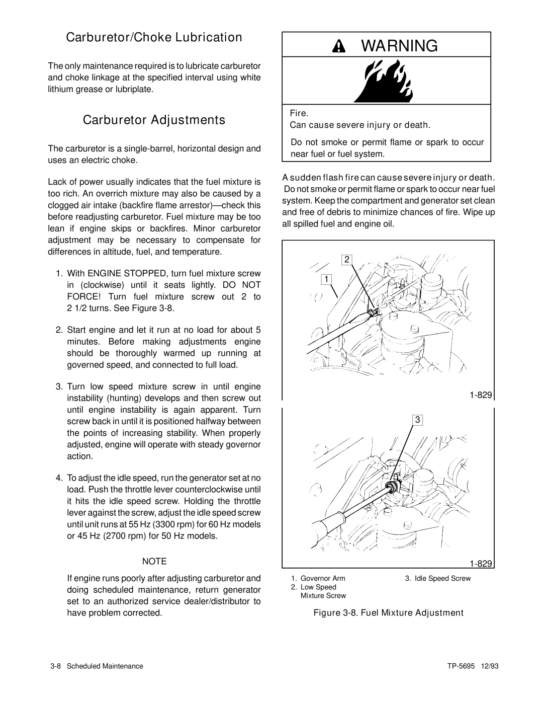 Kohler 3.5CFZ, 4CZ, 5CFZ, 6.5CZ installation manual Carburetor/Choke Lubrication, Carburetor Adjustments 