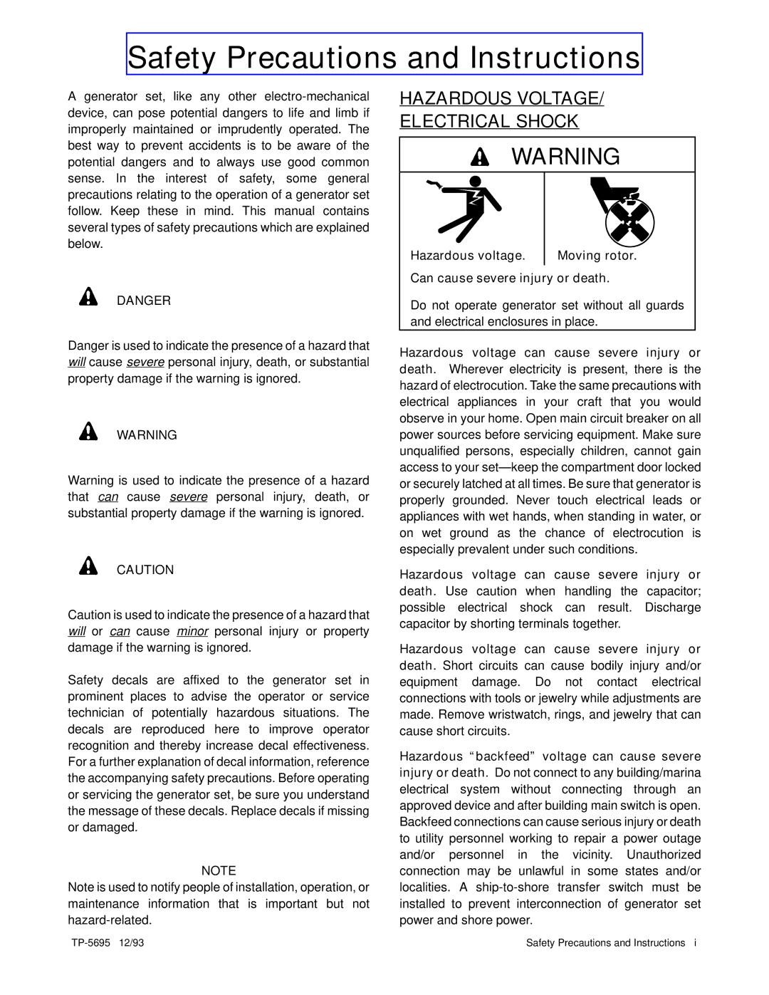 Kohler 3.5CFZ, 4CZ, 5CFZ, 6.5CZ installation manual Safety Precautions and Instructions 