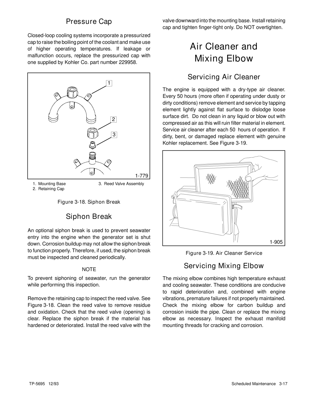 Kohler 3.5CFZ, 4CZ, 5CFZ, 6.5CZ Air Cleaner Mixing Elbow, Pressure Cap, Servicing Air Cleaner, Servicing Mixing Elbow 