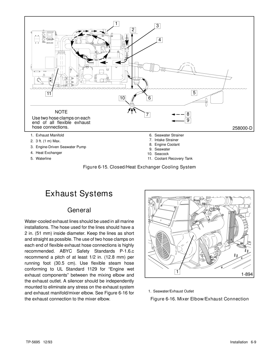 Kohler 3.5CFZ, 4CZ, 5CFZ, 6.5CZ installation manual Exhaust Systems, Closed/Heat Exchanger Cooling System 