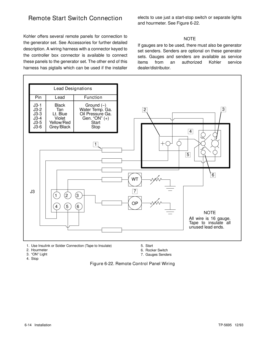 Kohler 3.5CFZ, 4CZ, 5CFZ, 6.5CZ installation manual Remote Start Switch Connection, Lead Designations Pin Function 