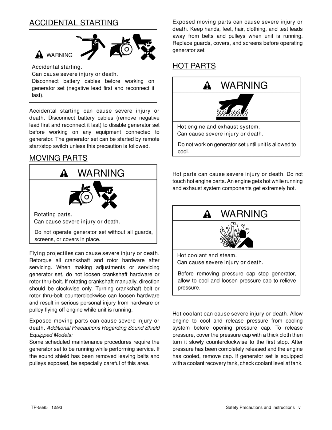 Kohler 3.5CFZ, 4CZ, 5CFZ, 6.5CZ installation manual Accidental starting Can cause severe injury or death 