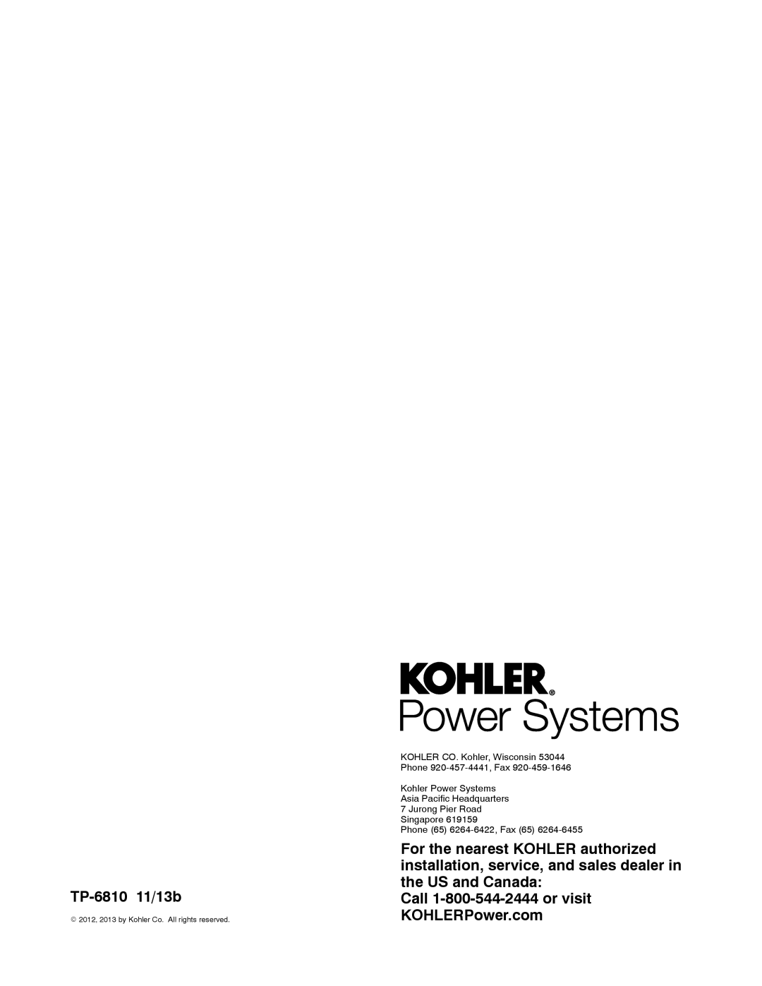 Kohler 48RCL, 38RCL, 60RCL manual 2012, 2013 by Kohler Co. All rights reserved 