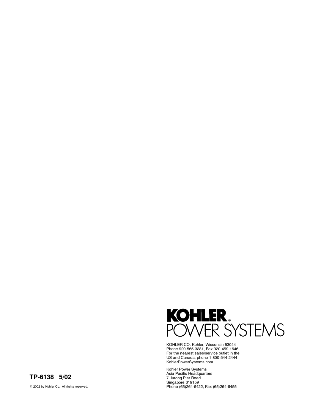 Kohler 4EOZ, 3.5EFOZ manual By Kohler Co. All rights reserved 