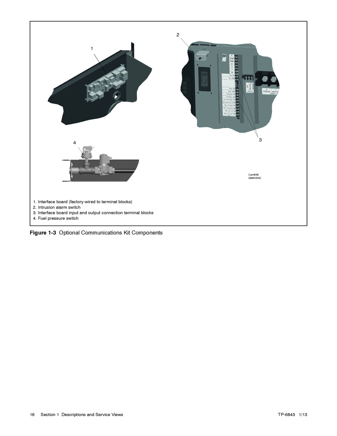 Kohler 6VSG, 24VDC, 36VDC, 48VDC manual 3Optional Communications Kit Components 