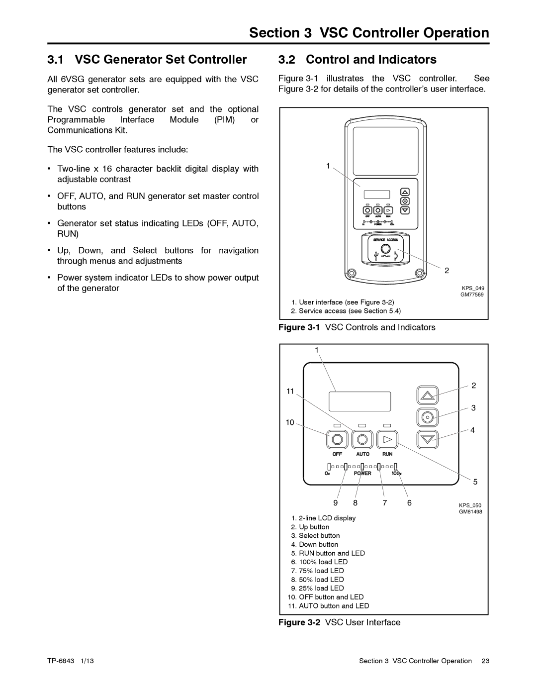 Kohler 48VDC, 6VSG, 24VDC, 36VDC manual VSC Controller Operation, VSC Generator Set Controller, Control and Indicators 