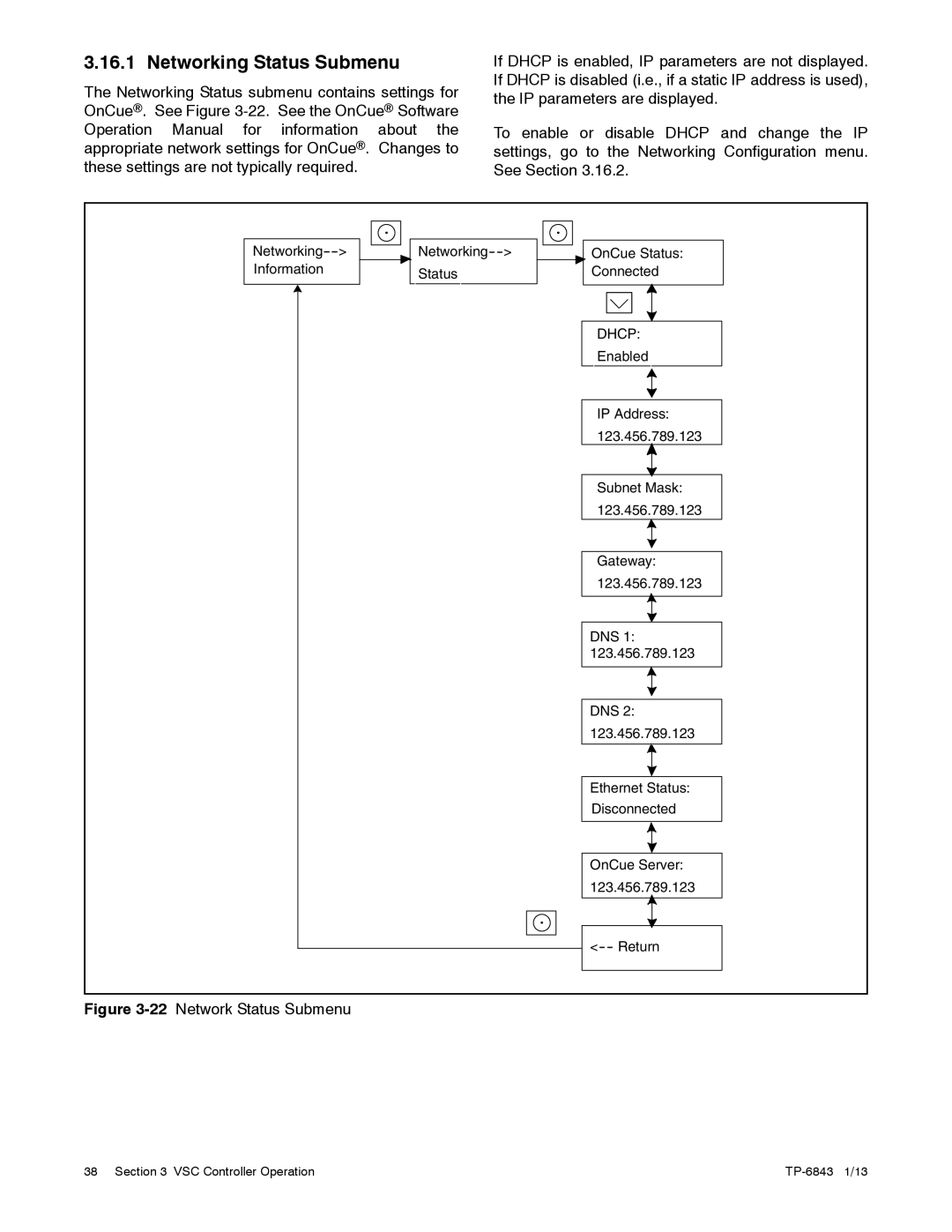 Kohler 36VDC, 6VSG, 24VDC, 48VDC manual Networking Status Submenu, Dhcp 